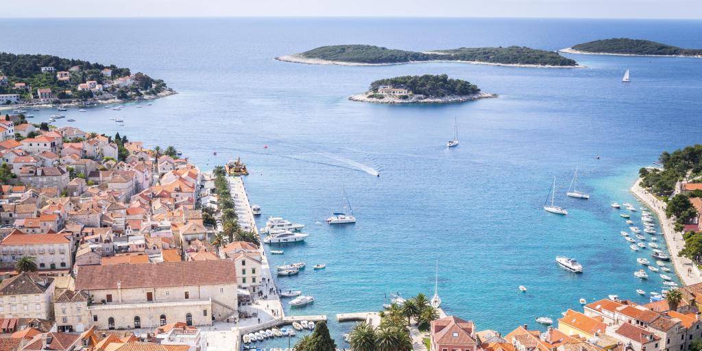 Ferries and boats sailing to Hvar island in Croatia