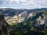 Vast ariel views of Yosemite Falls and Valley seen from Sentinel Dome Trail. 