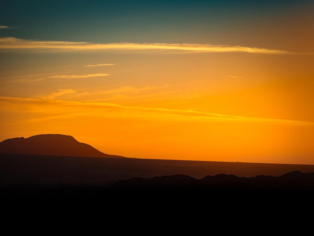 A February sunset over New Mexico over El Paso's Franklin Mountains in Texas