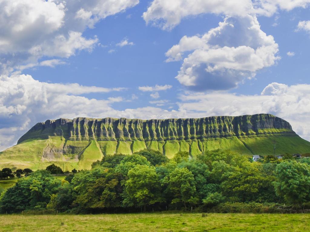 Benbulben Mountain, County of Sligo, Ireland Typical Irish landscape with the Ben Bulben mountain called 