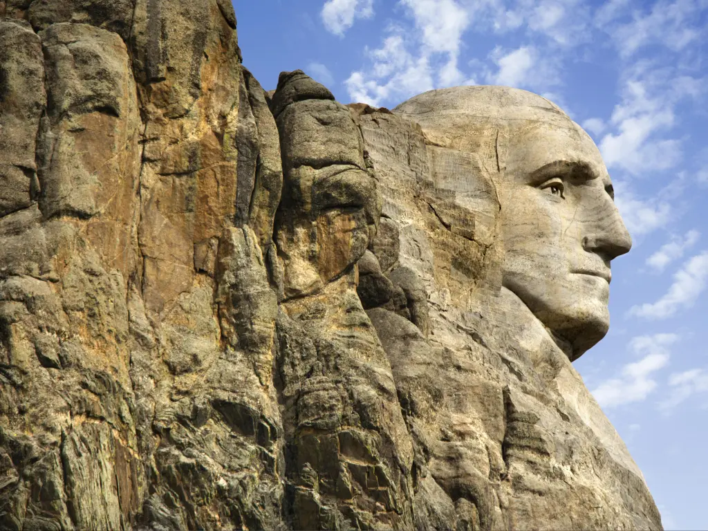 Profile of George Washington carving at Mount Rushmore National Monument, South Dakota