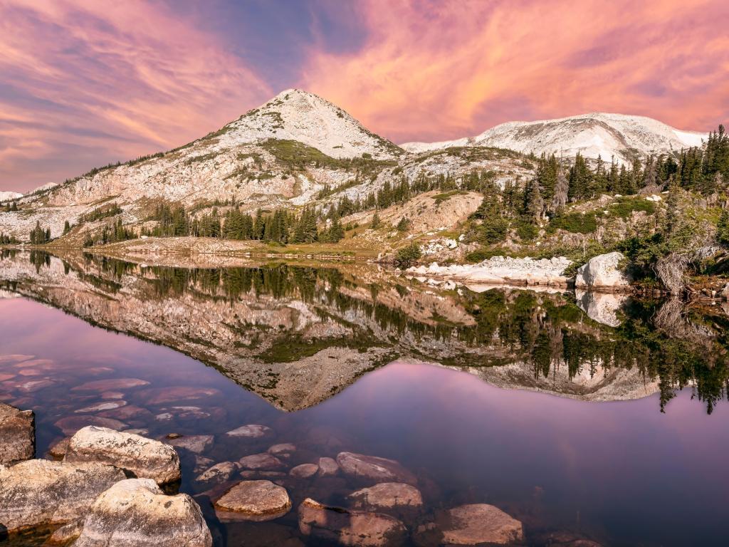 Lewis Lake, Wyoming, USA in the Snowy Mountian Range of the Medicine Bow National Forest near Laramie, Wyoming.