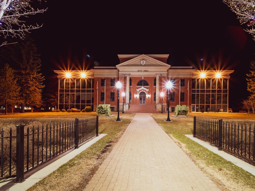 Wetaskiwin Historic City Hall Night Shot, Alberta, Canada