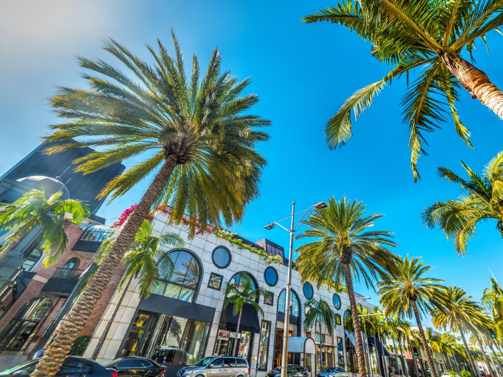 Rodeo Drive under a shining sun, Beverly Hills. California, USA