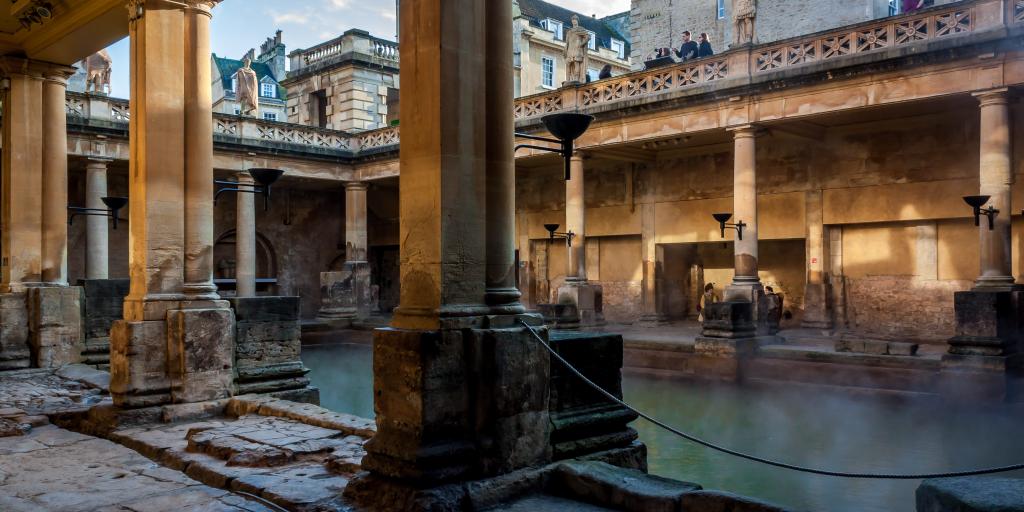 Steam rising off the water at the Roman Baths, Bath 