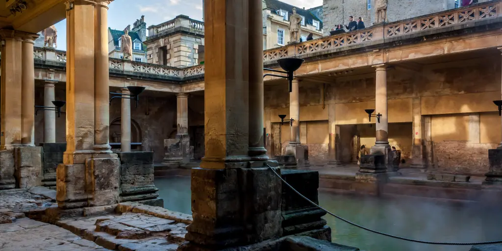 Steam rising off the water at the Roman Baths, Bath 
