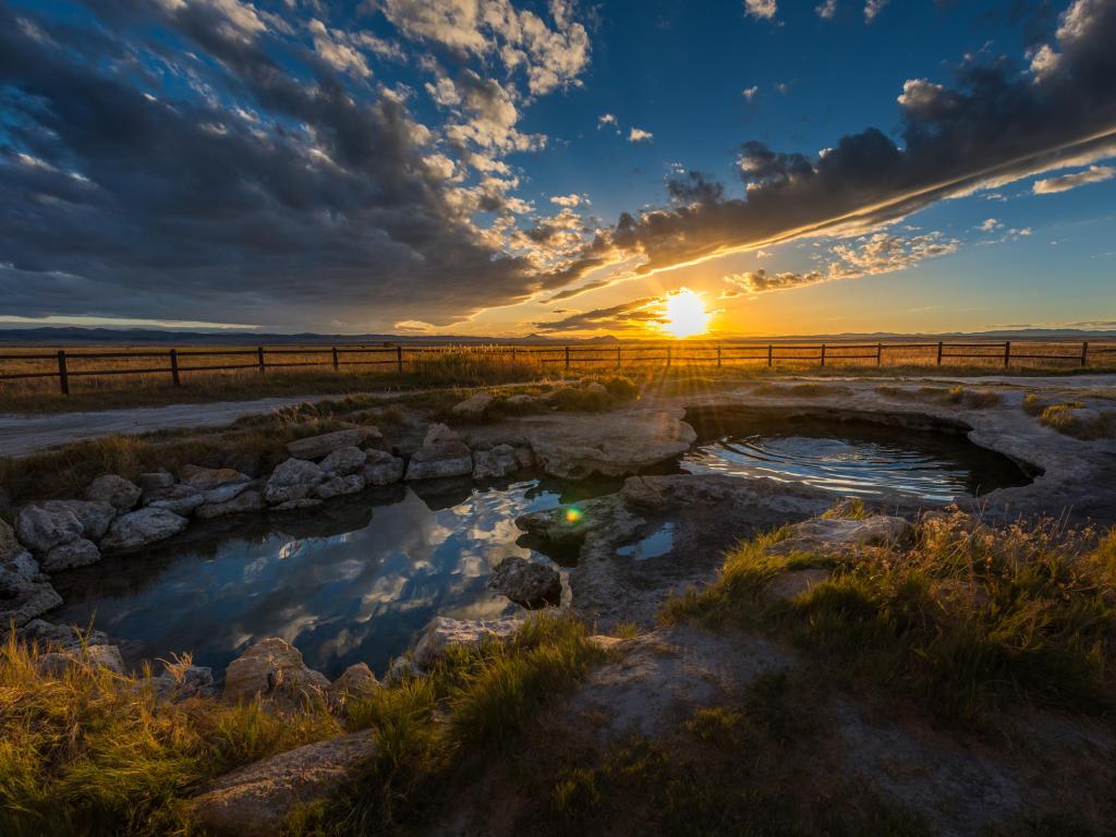 Beautiful hot spring pool photographed during sunset