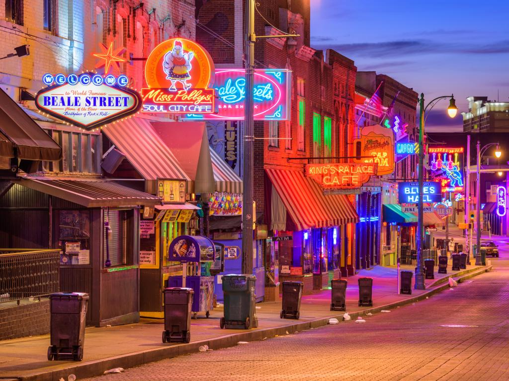 Memphis, Tennessee, USA taken at the Blues Clubs on historic Beale Street at twilight.