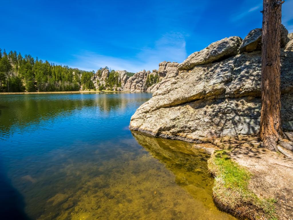Sylvan Lake in Custer State Park in the Black Hills of South Dakota USA on a sunny day.