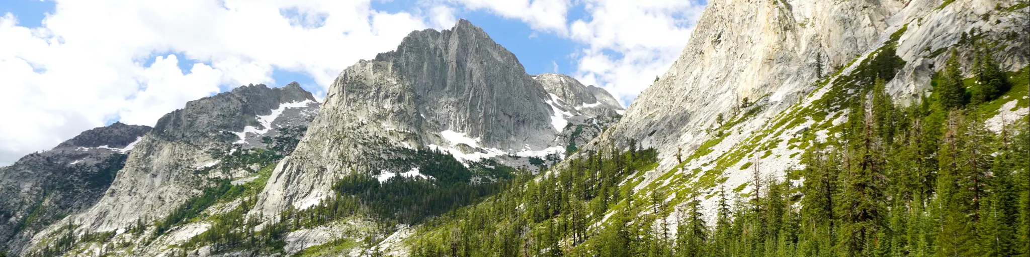 Views of mountains and forests along John Muir Trail